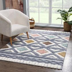 Hochflor-Teppich CARPET CITY "Focus 3382, Boho-Style" Teppiche Gr. B: 160 cm 1 St., 20 mm, L: 230 cm, bunt (mehrfarbig) besonders weich, Hoch Tief Struktur, Wohnzimmer, auch als Läufer