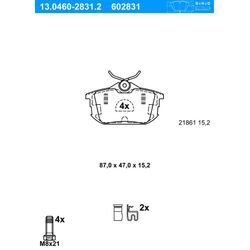 ATE Bremsbelagsatz, Scheibenbremse hinten rechts links für MITSUBISHI VOLVO 30623264 30850978 M850978 13.0460-2831.2