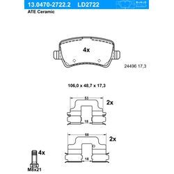 ATE Bremsbelagsatz, Scheibenbremse Ceramic hinten rechts links mit Zubehör für LAND ROVER FORD VOLVO LR043714 1752093 30671575 13.0470-2722.2