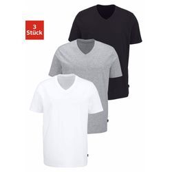 T-Shirt BRUNO BANANI Gr. S, schwarz-weiß (schwarz, weiß, grau, meliert) Herren Shirts Unterhemd Multipacks mit V-Ausschnitt, perfekte Passform, aus elastischer Baumwolle