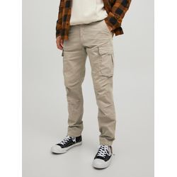 Cargohose JACK & JONES "STACE TUCKER" Gr. 33, Länge 36, beige (dune), Herren, Obermaterial: 97% Baumwolle, 3% Elasthan, Hosen