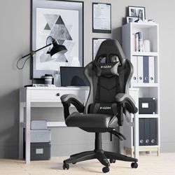 Bigzzia - Gaming Stuhl Ergonomisch Bürostuhl Gaming Sessel Drehstuhl, Gamer Stuhl mit Lendenkissen und Kopfstütze, Grau