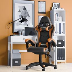 Bigzzia - Gaming Stuhl Ergonomisch Bürostuhl Gaming Sessel Drehstuhl, Gamer Stuhl mit Lendenkissen und Kopfstütze, Orange