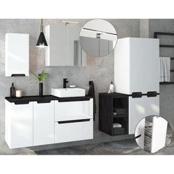 Badmöbel Komplettset Hochglanz weiß mit Beton-Dunkel SOFIA-107 Keramik-Waschtisch & LED-Spiegelschrank, b/h/t ca. 240/200/46 cm