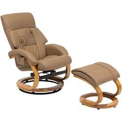 Massagesessel Beige Kunstleder Holzbeine Heizfunktion Timer Fußhocker Büro Arbeitszimmer elegant