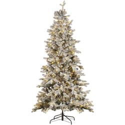 Weihnachtsbaum künstlich 210 cm Weiß Schneebedeckt mit Kunstschnee Ständer und LED-Beleuchtung Weihnachtszeit Weihnachten Wohnzimmer Modern