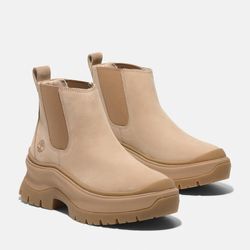 Chelseaboots TIMBERLAND "ROXIE LANE MID CHELSEA BOOT" Gr. 38,5, beige (light nubuck), Damen, Leder, Schuhe Stiefelette, Winterschuhe, Ankle Boots Topseller