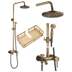 Regendusche Duschsystem Retro Duschset mit Handbrause Badewanne Auslauf Antik Messing Duschsystem Höhenverstellbar 90135cm