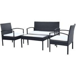 4-tlg. Garten-Lounge-Set mit Auflagen Poly Rattan Schwarz Vidaxl