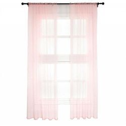 Woltu - Vorhänge mit Kräuselband Stores Gardinen Rosa kurz transparent 140x245cm (BxH), 2er Set Gardinen Fensterschals Voile für Wohnzimmer