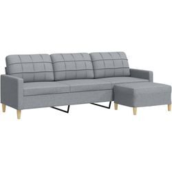 3-Sitzer-Sofa mit Hocker Hellgrau 210 cm Stoff Vidaxl