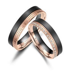 Verlobungsring MARRYA "BLACK TITANIUM by MARRYA" Gr. 48, rosa (damen ring, schwarz, rosé gold), Fingerringe, Damen, 48, Titan