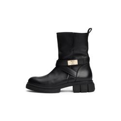 Bikerboots TOMMY HILFIGER "BIKER LEATHER" Gr. 41, schwarz Damen Schuhe Blockabsatz, Stiefelette, Boots mit goldfarbenem Schmuckelement