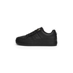 Plateausneaker TOMMY HILFIGER "ESSENTIAL VULC SNEAKER MONOGRAM", Damen, Gr. 40, schwarz, Leder, Lederimitat, unifarben, sportlich, Schuhe, Freizeitschuh, Halbschuh, Schnürschuh mit Monogramm