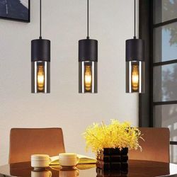 Gbly - Pendelleuchte Esstisch Hängeleuchte E27 - Pendellampe 3 Flammig Verstellbare led Modern Lampenschirm Glas Lampen Schwarz Kronleuchter für