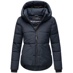 Steppjacke NAVAHOO "Lachperle XIV" Gr. XL (42), blau (navy) Damen Jacken Kurze gesteppte Winterjacke mit hohem Kragen und Kapuze