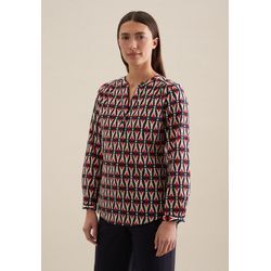 Klassische Bluse SEIDENSTICKER "Schwarze Rose" Gr. XS (34), blau (dunkelblau), Damen, 100% Baumwolle, gemustert, Blusen, Tunika Geometrische Muster