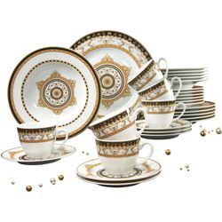 Kombiservice CREATABLE "Geschirr-Set Majestosa", bunt (weiß, bunt), 30 tlg., Porzellan, Geschirr-Sets, Service, Dekor schwarz abgesetzt, 30 Teile, für 6 Personen