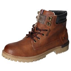 Winterboots MUSTANG SHOES, Herren, Gr. 44, braun (cognac used), Nubuklederimitat, used, casual, Schuhe, Schnürboots, Stiefelette, Workerboots, Kontrastbesatz, Logo-Aufnäher