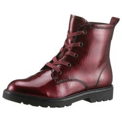 Schnürboots TAMARIS, Damen, Gr. 36, rot (bordeaux), Lacksynthetik, glänzend, modisch, Schuhe, Blockabsatz, Schnürstiefelette in veganer Verarbeitung