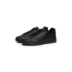 Sneaker TOMMY HILFIGER "COURT THICK CUPSOLE LEATHER", Herren, Gr. 43, schwarz, Leder, Lederimitat, unifarben, sportlich, Schuhe, Plateau, Freizeitschuh, Halbschuh, Schnürschuh mit Logoschriftzug