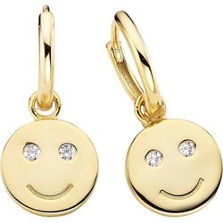 Paar Creolen KANGAROOS "Schmuck Geschenk Silber 925 Ohrschmuck Ohrringe Smiley, K0053E/90/03", gold (gelbgoldfarben, kristallweiß, kristallweiß), Ohrringe, Damen, Silber 925 (Sterlingsilber), mit Zirkonia (synth.) - Einhänger abnehmbar