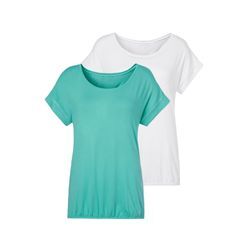 Kurzarmshirt VIVANCE "mit Gummizug im Bund", Damen, Gr. 32/34, grün (mint, creme), Obermaterial: 95% Viskose, 5% Elasthan, unifarben, Basic, figurumspielend normal, Rundhals, Kurzarm angeschnitten, Shirts, aus weichem Viskose-Stretch