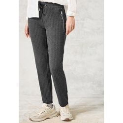 Stoffhose CECIL "TRACEY" Gr. L (42), Länge 28, grau (dunkelgrau melange), Damen, Web, Obermaterial: 67% Polyester, 30% Viskose, 3% Elasthan, meliert, Nadelstreifen, Hosen, im Nadelstreifen-Look