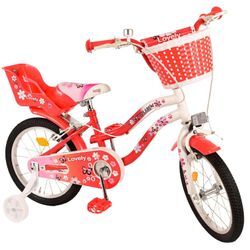 Kinderfahrrad Lovely Fahrrad für Mädchen 16 Zoll Kinderrad in Rot Weiß