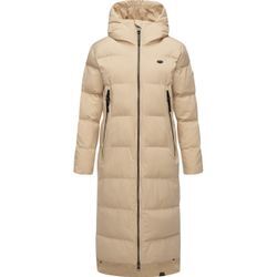 Wintermantel RAGWEAR "Patrise", Damen, Gr. L (40), grau (taupe), Obermaterial: 100% Polyester, Innenfutter: 100% Polyester, Wattierung: 100% Polyester, modisch, bequem wadenlang, hoch geschlossener Ausschnitt, Langarm Ärmel ohne Ärmelschlitz normaler Saum, Mäntel, Extralanger Damen Winter Steppmantel mit Gehschlitzen