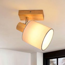 Gbly - Deckenleuchte Deckenstrahler -1-flammig Moderne Flur-Deckenlampe aus Holz Wandstrahler 350° verstellbar E14 MAX.40W Lampe für Wohnzimmer