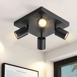 Gbly - led Deckenleuchte Schwarz Deckenstrahler: GU10 Deckenlampe Spots 4 Flammig 330°Schwenkbar Deckenspots Industrial Wandstrahler Modern Flurlampe