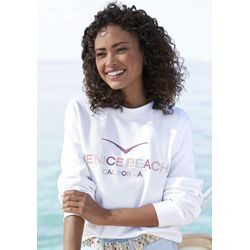 Sweatshirt VENICE BEACH Gr. 32/34, weiß, Damen, Sweatware, Obermaterial: 60% Baumwolle, 40% Polyester, unifarben mit Farbeinsatz, Sweatshirts, mit großer Logostickerei, sportlich-casual