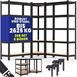 3er Set Schwerlastregal Eckregal 2625 kg 15 MDF-Platten Regal Lagerregal Kellerregal Steckregal Werkstattregal Schwarz - Monzana