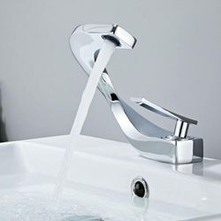 Badezimmer-Wasserhahn, eleganter Design-Waschtischmischer, Einloch-Wasserhahn, Messing (Chrom)