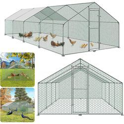 Hengmei - Hühnerställe Hühnerstall 3x8x2m Draußen Verzinkter Stahl Hühnerhaus Dach Geflügelstall Hühnerkäfig mit Schloss kleines Tierhaus