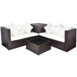 4-tlg. Garten-Lounge-Set mit Auflagen Poly Rattan Braun Vidaxl