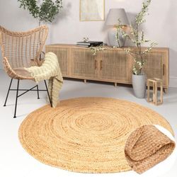 Teppich ANDAS "Bjarka" Teppiche Gr. Ø 200cm, 10mm, Ø 200cm, beige (natur) meliert, 100% Jute, handgewebt, auch als Läufer & in rund erhältlich