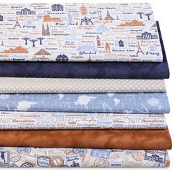 Patchwork- und Quiltpaket "Städte", weiß/blau/braun