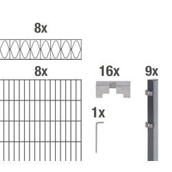 Doppelstabmattenzaun ALBERTS "Eleganz", grau (anthrazit), H:100cm, Stahl, Zaunelemente, anthrazit, Höhe: 100-160cm, Gesamtlänge: 10-20m, zum Einbetonieren