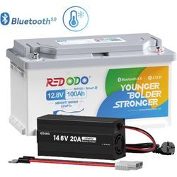 12V 100Ah Lithium Batterie LiFePO4 Akku H188mm mit Bluetooth und 100A bms mit Low Temperature Cut-Off+14,6V 20A Ladegerät für 12V Lithium Batterie