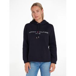 Kapuzensweatshirt TOMMY HILFIGER, Damen, Gr. XS (34), blau (desert sky (dunkelblau)), Sweatware, Obermaterial: 64% Baumwolle, 36% Polyester, unifarben, bestickt, casual, figurbetont, Langarm Bündchen, Sweatshirts, mit Tommy Hilfiger Logostickerei