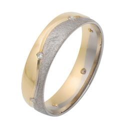 Trauring FIRETTI "Schmuck Geschenk Gold 375 Hochzeit Ehering Trauring "LIEBE" Welle" Gr. 16,5, gold (gelbgoldfarben, weißgoldfarben), Fingerringe, 16,5, 0,06 ct SI = kleine Einschlüsse mit Brillanten, Gelbgold 375-Weißgold 375, 5mm, Gelbgold 375, Weißgold 375, Made in Germany