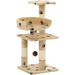 Katzen-Kratzbaum mit Sisal-Säulen 65 cm Pfoten-Aufdruck Beige vidaXL