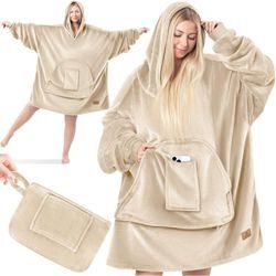 KESSER® Hoodie Decke Kuscheldecke mit Ärmeln Deckenpullover Vielseitig Tragbare Decke zum Anziehen für Damen & Herren Sweatshirt Warm Kuschelpullover