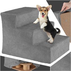 tectake® Haustiertreppe, für Hunde und Katzen, Belastbarkeit 50 kg, pflegeleicht, 37 x 45 x 34,5 cm