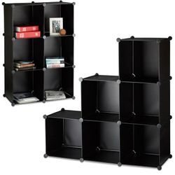 Relaxdays - 2x Regalsystem, 6 Fächer, Stufenregal, Standregal, Raumteiler, Bücherregal, Treppenregal, hbt 110 x 110 x 35 cm, schwarz