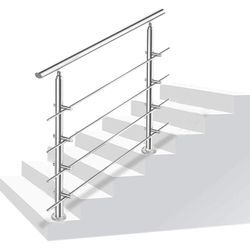 VINGO Edelstahl Handlauf Geländer Bausatz mit/ohne Querstreben für Treppengeländer innen & außen, Balkon (150cm, 4 Querstreben)