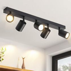 GBLY LED Deckenleuchte Schwarz Deckenstrahler: GU10 Deckenlampe Spots 5 Flammig 330°Schwenkbar Deckenspots Modern Flurlampe Industrial Wandstrahler