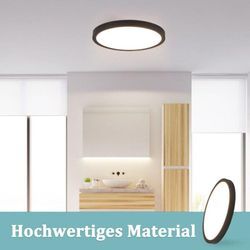 Deckenlampe led Deckenleuchte Badezimmer - Ø30cm Badezimmerlampe Flach Schlafzimmerlampe Schwarz Küchenlampe 4000K Schlafzimmer Deckenbeleuchtung 24W